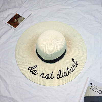 

Big-brimmed straw hat Korean version of summer sun shade hat embroidered English letters foldable Beach Hat