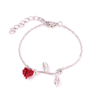 

Fashion Simple Red Rose Flower Hand Cord Bracelet Unisex Pair Hand Chain Jewelry Hot Gift