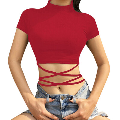 

Nomeni Sexy Women Strappy Short Sleeve Pure Color Top Fashion T Shirt Blouse BKL