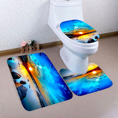 

〖Follure〗3PCS Christmas Bathroom Non-Slip Pedestal Rug Lid Toilet Cover Bath Mat Set