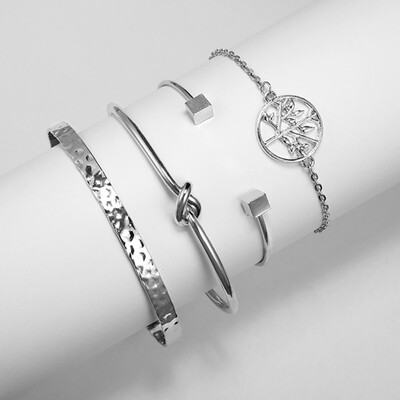 

4 PCSSet Rhinestone Triangle Geometry Stackable Open Cuff Bracelet Simple Bohemian Adjustable Bracelet