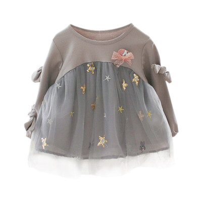 

Baby Girl Dress 0-3T New Autumn Princess Style Mesh Stitching Toddler Girls Dress Fashion Trend Five-pointed Star Bow Dress