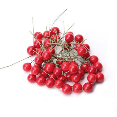 

100Pcs Artificial Red Berries Stamens Christmas Pendant Decor for DIY Garland Holiday Ornaments
