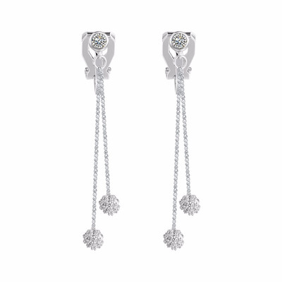 

Yoursfs Wedding Cubic Zirconia Crystal Invisible Clip On Earrings Dangle Modern Bridal Silver Ball CZ Clip Earrings Non Pierced