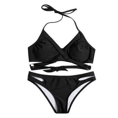 

Sexy Women Close-fitting Elastic Solid Color Swimsuit Two-pieces Swimwear Bikini