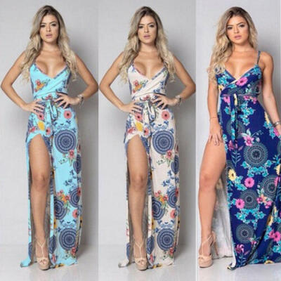 

Womens Floral Long Maxi Dress Sleeveless Evening Party Summer Beach Sundress New