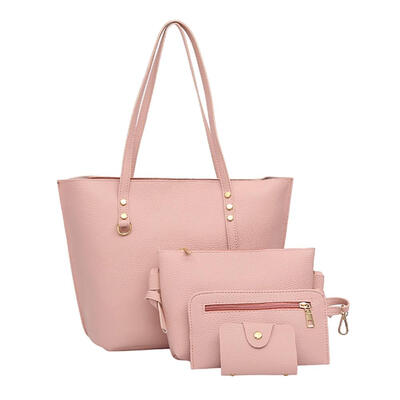 

4pcsset Solid Color Litchi Pattern Women Shoulder Handbags Clutch Card Bag