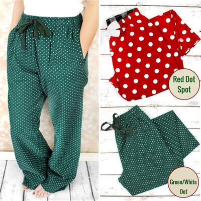 

Unisex Cotton Spot Dot Pyjama Pant Lounge Wear Soft Casual Bottoms Trousers -XL