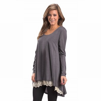 

Round neck long sleeve solid color casual long loose top