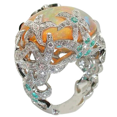 

Punk Engagement Ring Band Starfish Lace Natural Opal Vintage Wedding Rings For Women Jewelry Accessories Gifts For Women