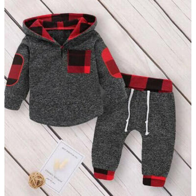

UK Long Sleeves Tracksuit Sweater 2pcs Boy Hooded Tops Clothing Outfits Set Warm