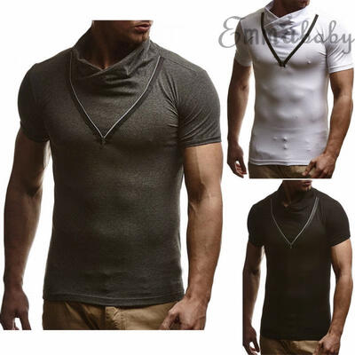 

2018 Summer New Men Short-Sleeve Stand-Collar Solid Color Casual Shirt