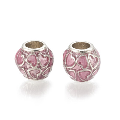 

Alloy European Beads Large Hole Beads with Enamel Rondelle with Heart Platinum PearlPink 11x10mm Hole 5mm