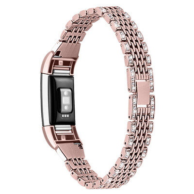 

ECSEM Rhinestone Replacement Bands for Fitbit Charge 2 Stainless Steel Metal Bracelet for Men Women