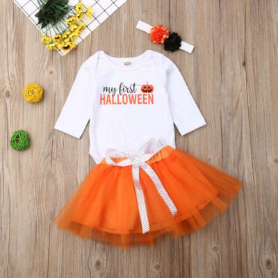 

3PCS Newborn Infant Baby Girl Clothes Jumpsuit Romper Skirt Halloween Outfit US