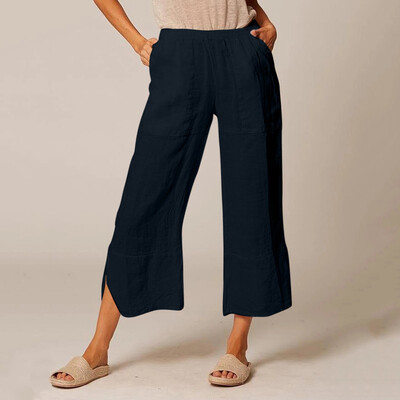 

The Fashion Womens Casual Pockets Solid Cotton Pants