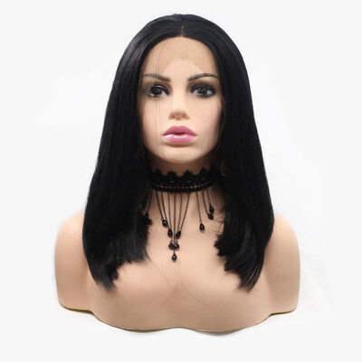 

Amazing Star Lace Frontal Bob Wigs Straight Hair Black Color Half Hand Tied Heat Resistant Synthetic Hair Wigs
