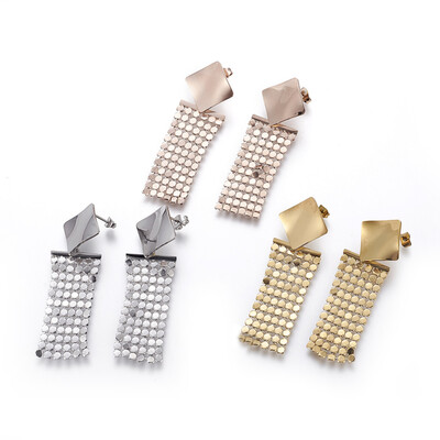 

304 Stainless Steel Dangle Stud Earrings Rhombus with Rectangle Mixed Color 5960mm Pin 07mm