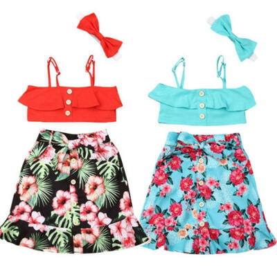 

US Pretty Toddler Kid Baby Girl Crop Vest Top Flower Floral Dress Summer Outfit