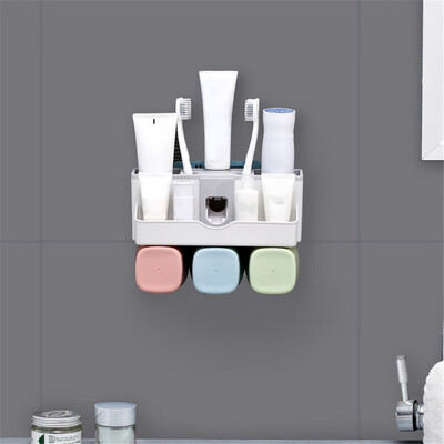 

Gobestart Toothpaste Dispenser Toothbrush Holder No Drill Wall Mount Bathroom Storage Rack