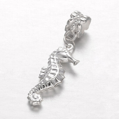 

Alloy European Dangle Beads Large Hole Sea Horse Beads Silver 39mm Hole 5mm