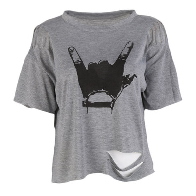 

Summer Women Casual Finger Print T-Shirts Lady Style Short Sleeve O-Neck Tops