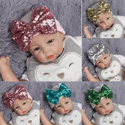 

Baby Infant Girls Stripe Sequined Bowknot Hospital Beanie Hat Cotton Knit Cap