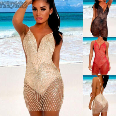 

Women Sequins Mesh Beach Bikini Cover Up Wrap Beachwear Swimwear Bathsuit Summer