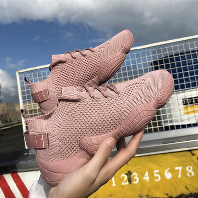 

Women Shoes Plus Size Flyknit Sneakers Women New Vulcanized Shoes Casual Female Slip On Flat Shoes White Mesh Walking Footwear
