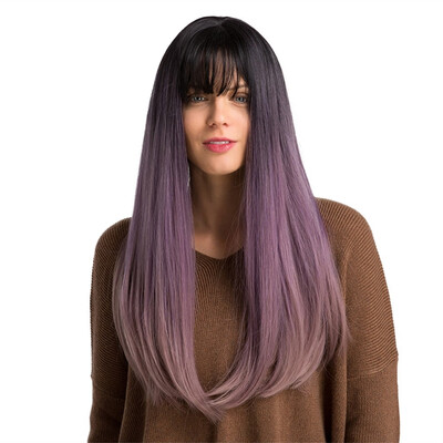 

〖Follure〗High Temperature Wire Black Gradient Purplebrown Long Straight Hair Wig