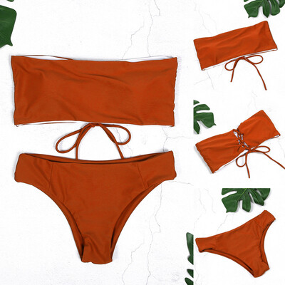 

Women Bikini Set Solid Color Swimsuit Beach Bandage Beachwear Swimwear Bathing