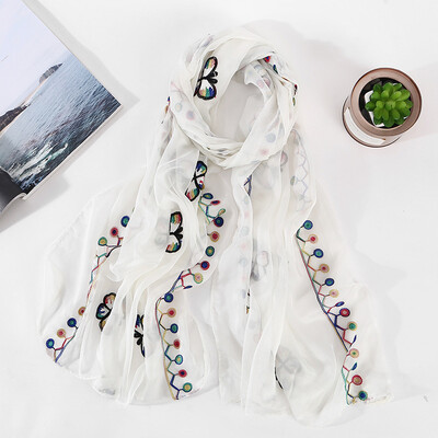 

Elegant simulation silk embroidered silk scarf embroidery scarf new summer air conditioning shawl female silk scarf wholesale