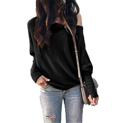 

Fashion Autumn Women Shirts Oblique Collar Off Shoulder Lantern Sleeve Tops