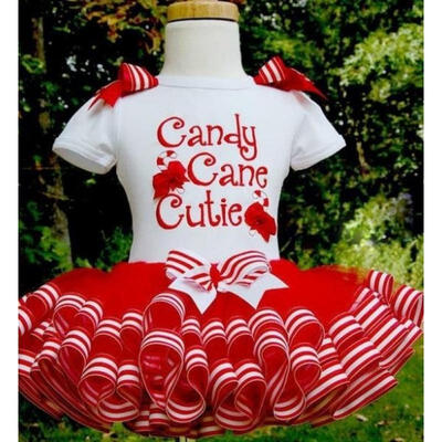 

Baby Girl Kid Short Sleeve Candy Cane Christmas Dess TUTU Party Tulle Dresses