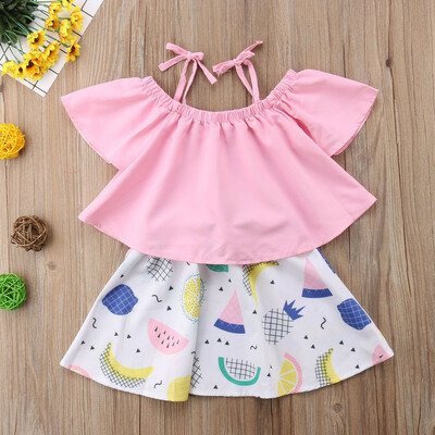 

New Baby Kid Girl Summer Off Shoulder T-shirt TopDress Tutu Skirts Cute Clothes