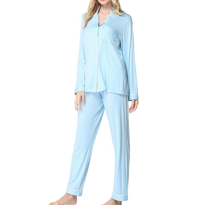 

Toponeto Womens Long Sleeve Pants Pajamas Button Lapel Underwear Set