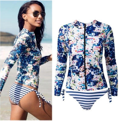 

Fashion Women Long Sleeve Bikini Set Surfing Bandage Swimsuit Swimwear Beach Bathing Suit
