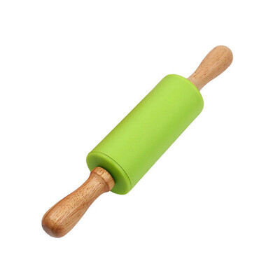 

Gobestart Wooden Handle Silicone Rollers Rolling Pin Kid Kitchen Cooking Baking Tool