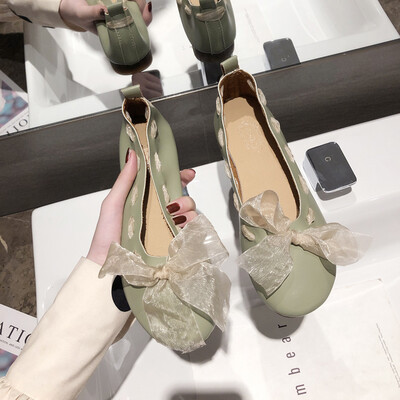 

Single-shoe womens spring shallow-mouthed flat-bottomed Joker fairy summer popular ribbon gentle wind late Doudou tide shoes
