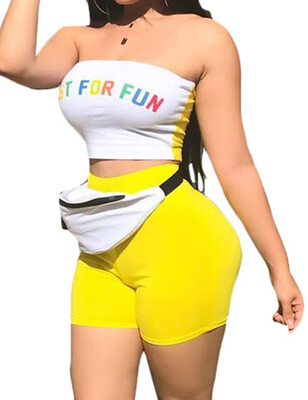

Summer Sexy Women Two Piece Set Strapless Letter Printing Chest