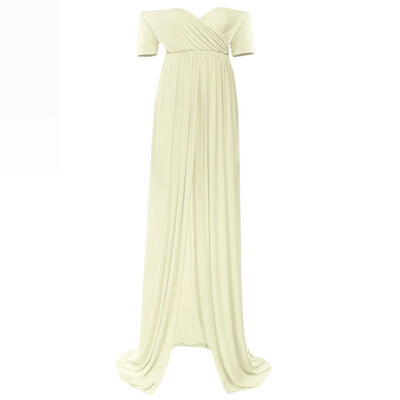 

Pregnant Woman Dress Photo Clothes Elastic Cotton Length Boat Neck