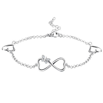 

1PCS Butterfly heart Silver Colors Fashion 8 Infinity Heart Bracelet Women Girl Bracelet Bangle Jewelry For Fashion Jewelry