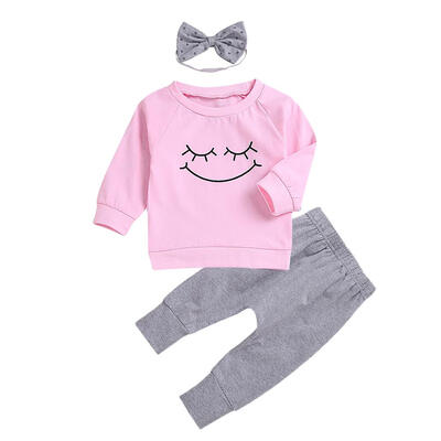 

3pcs Clothing Set Cartoon Eyes Girls Long Sleeve Sweatshirt Pants Headband