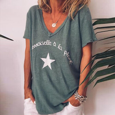 

Starmoon Women Casual V Neck Letter Print Short Sleeve Ladies Top Shirts Blouse