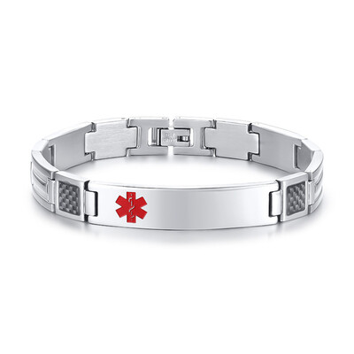 

Medical Alert Diabetes Bracelet Titanium Steel Chain Bracelet Male Fashion Bracelet