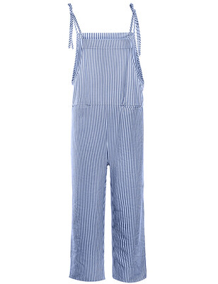 

New European And American Women Straps Striped Jumpsuit Wide Leg Trousers Casual Loose Jumpsuits Rompers Overalls