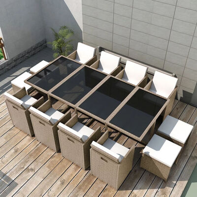 

13 Piece Outdoor Dining Set with Cushions Poly Rattan Beige