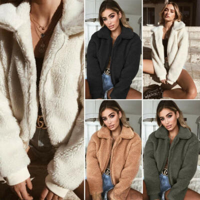 

Womens Ladies Warm Teddy Bear Fleece Tops Zip Up Jacket Oversized Outdoor Coats