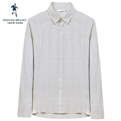 

Dancing with wolves DANCING WOLVES Long-sleeved shirt 2018 autumn new solid color check cotton long-sleeved shirt 66095050620 113 light blue 17088A