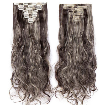 

Full Head Clip Synthetic in Hair Extensions 8 Piece 18 Clips Hairpiece Long Wave Curly Straight for Women